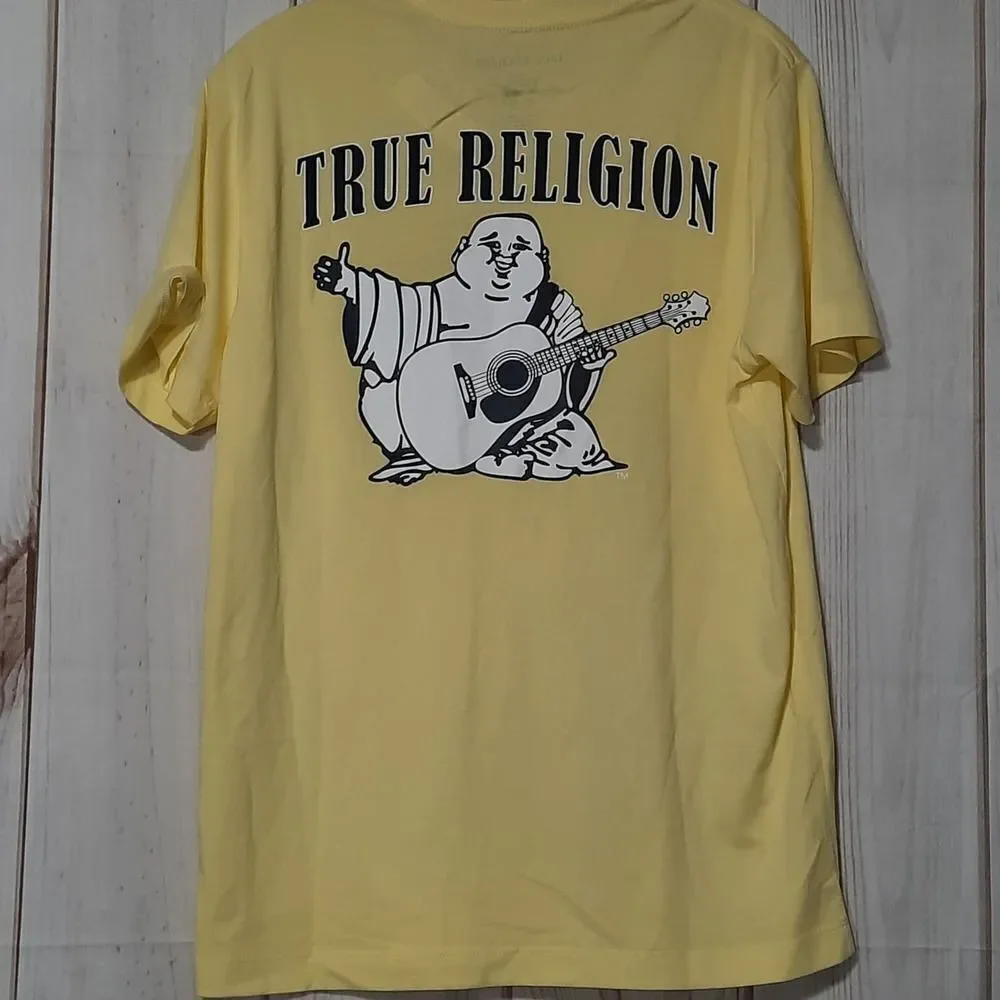 True‎ Religion Mens Yellow Buddha Guitar Graphic T-Shirt Medium World Tour Logo